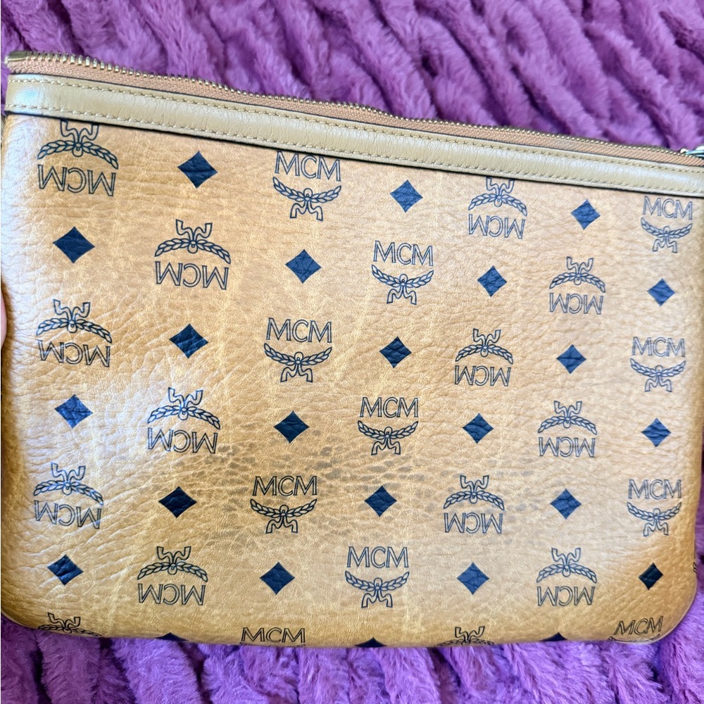 MCM Cognac Visetos Monogram Leather Wristlet with Black Accents - Picture 3 of 6